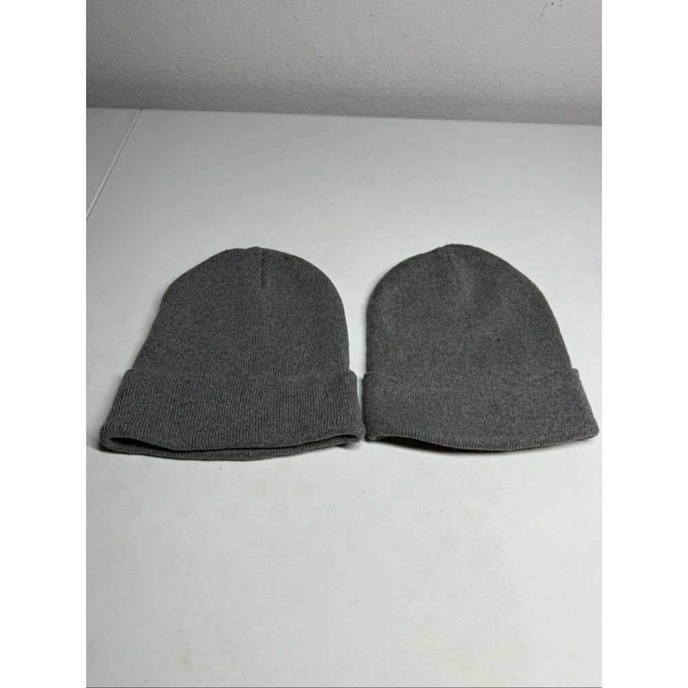 Set of 2 Beanie Hats Gray Knit OS Adult